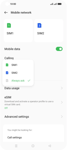 Press the required setting.