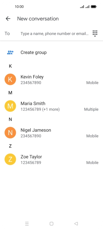 Press the search field and key in the first letters of the recipient's name.