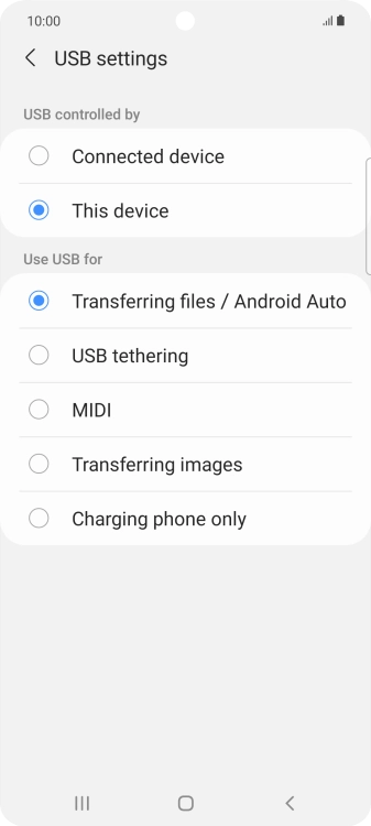 Press Transferring files / Android Auto.