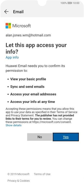 If this screen is displayed, you email account has been recognised and set up automatically. Follow the instructions on the screen to key in more information and finish setting up your phone.