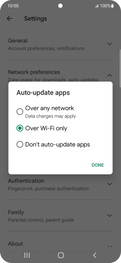 To turn on automatic update of apps using mobile network, press Over any network.