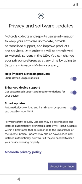 Press the indicators next to the required settings to select them.