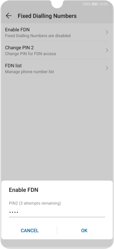 Key in your PIN2 and press OK. The default PIN2 is 0000.