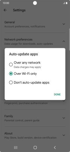 To turn on automatic update of apps using mobile network, press Over any network.