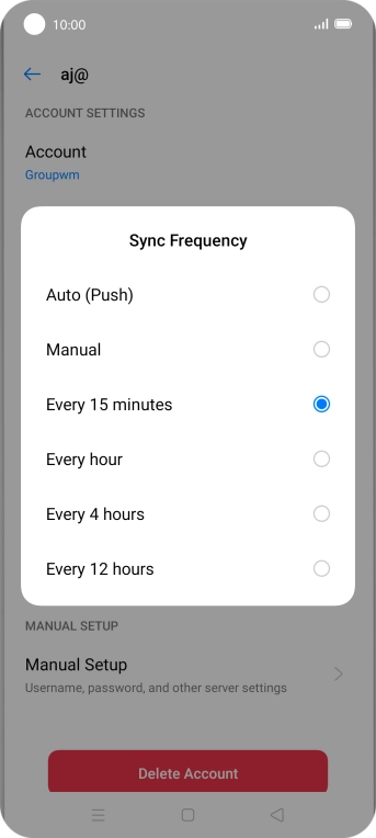 Press the required setting.