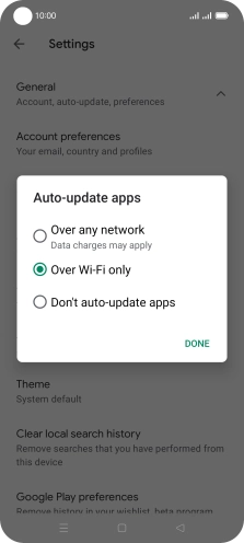 To turn on automatic update of apps using mobile network, press Over any network.