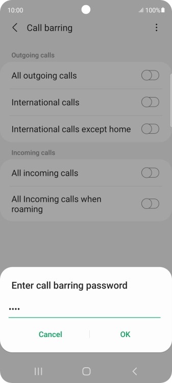 Key in your barring password and press OK.