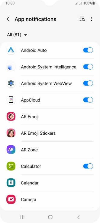 Press the indicators next to the required apps to turn the function on or off.