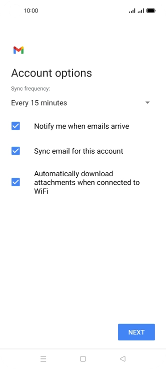 If this screen is displayed, you email account has been recognised and set up automatically. Follow the instructions on the screen to key in more information and finish setting up your phone.