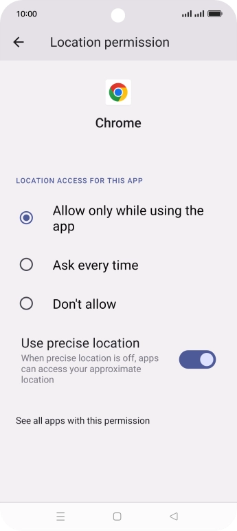 Press the required setting.