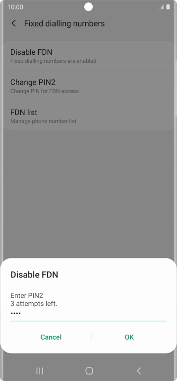 Key in your PIN2 and press OK. The default PIN2 is 0000.