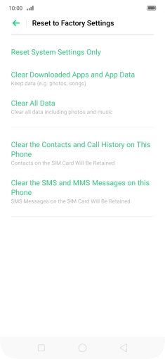 Press Clear All Data.