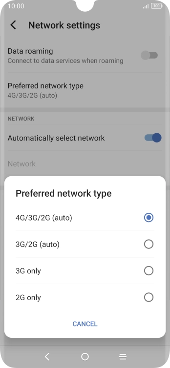 Press the required network mode.