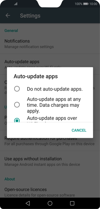 To turn off automatic update of apps, press Do not auto-update apps..