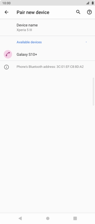 Press the required Bluetooth device and follow the instructions on the screen to pair the device with your phone.