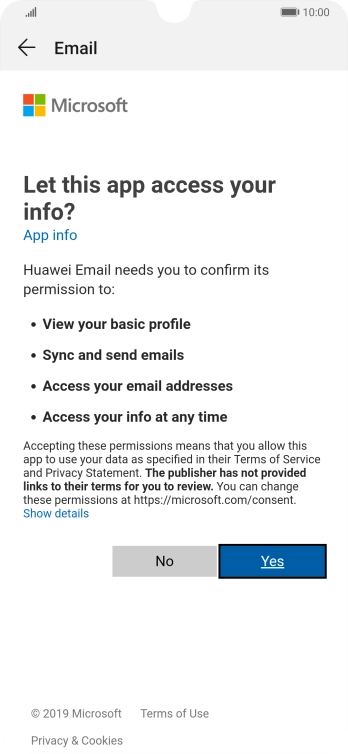 If this screen is displayed, you email account has been recognised and set up automatically. Follow the instructions on the screen to key in more information and finish setting up your phone.