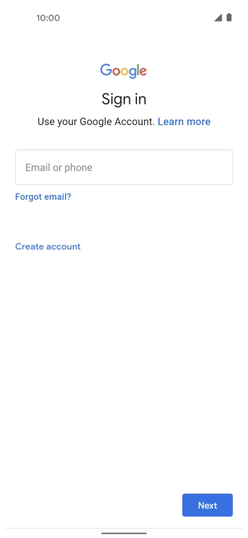 If you don't have a Google account, press Create account and follow the instructions on the screen to create an account.