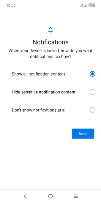 Press the required setting.