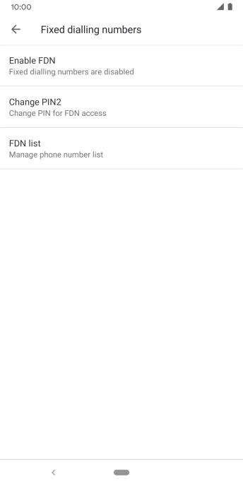 Press Enable FDN to turn on fixed dialling.