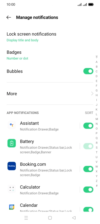 Press the indicators next to the required apps to turn the function on or off.
