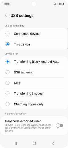 Press Transferring files / Android Auto.