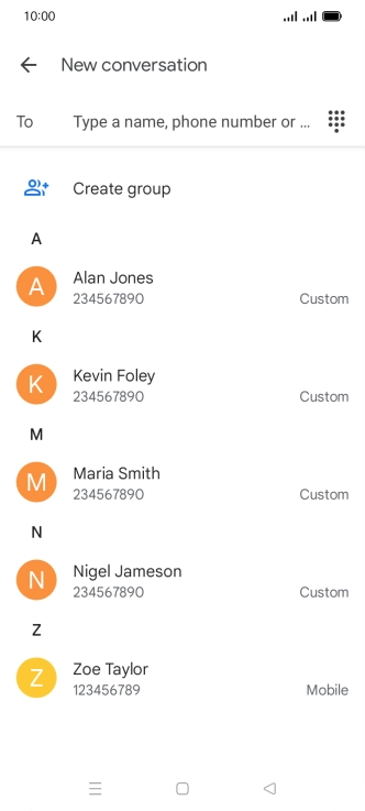 Press the search field and key in the first letters of the recipient's name.
