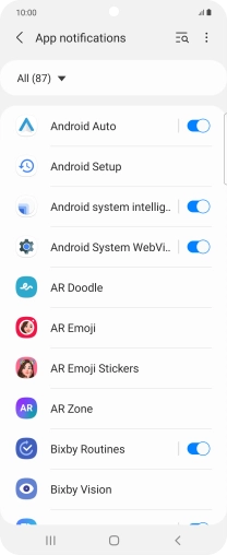 Press the indicators next to the required apps to turn the function on or off.