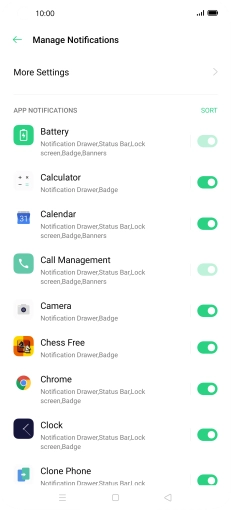 Press the indicators next to the required apps to turn the function on or off.