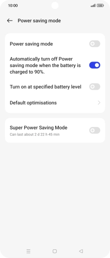 Press the indicator next to the required setting to turn on the function.