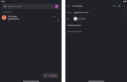 Press the text input field and write the text for your email.