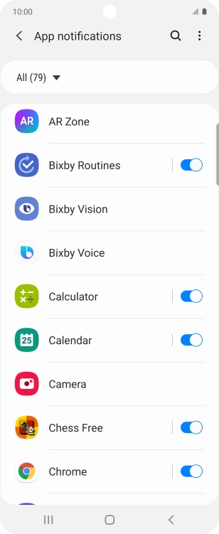 Press the indicators next to the required apps to turn the function on or off.