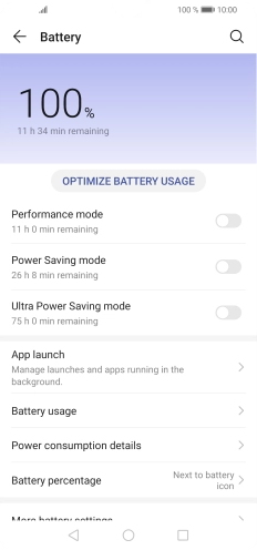 Press the indicator next to the required power mode to turn on the function.
