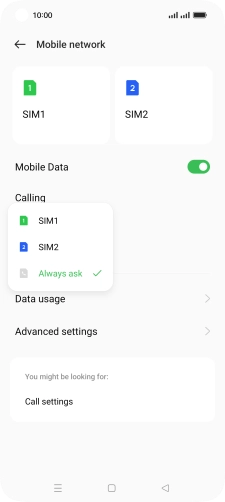 Press the required setting.