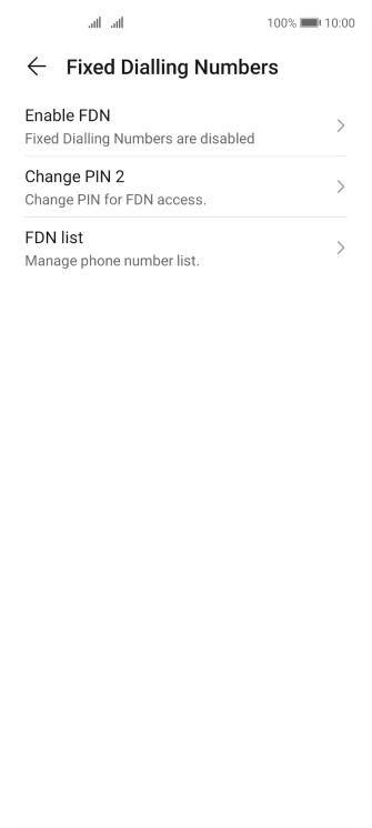 Press Enable FDN to turn on fixed dialling.