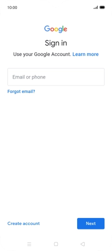 If you don't have a Google account, press Create account and follow the instructions on the screen to create an account.