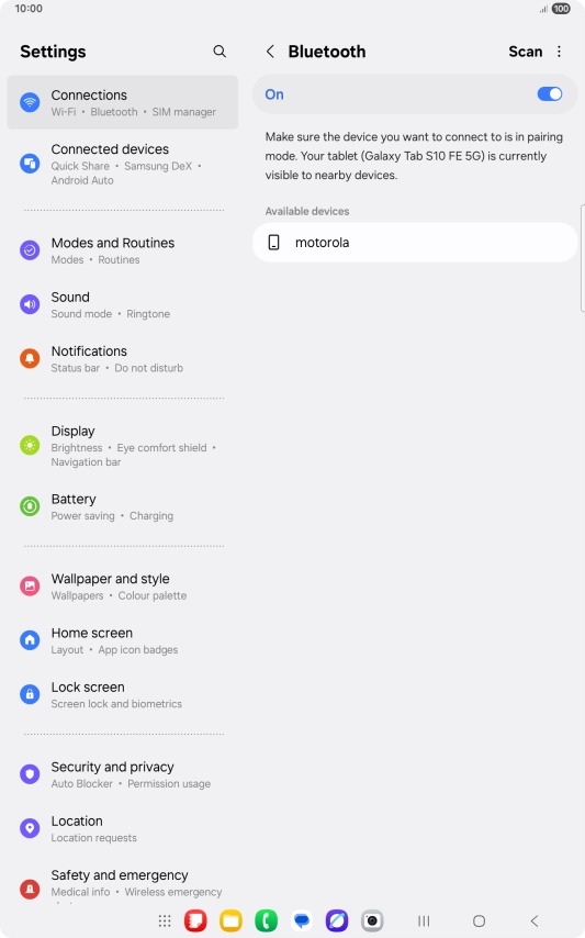 Press the required Bluetooth device and follow the instructions on the screen to pair the device with your tablet.
