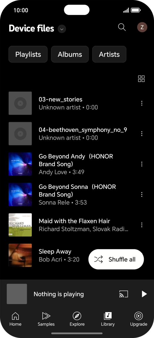 Press the required audio file.