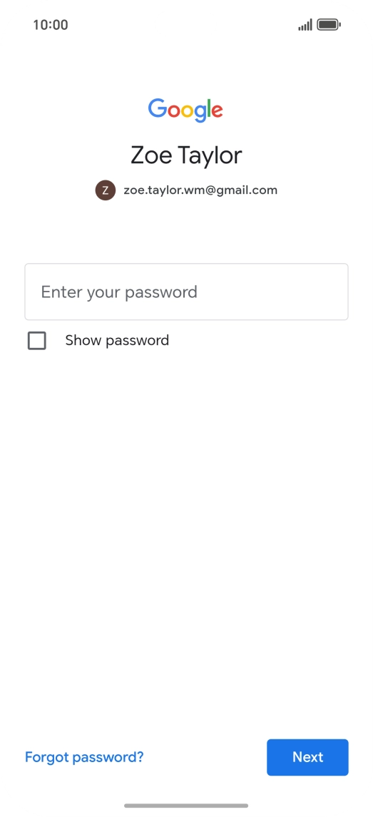 Press Enter your password and key in the password for your Google account.