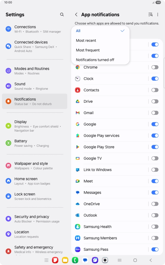 Press the required setting.