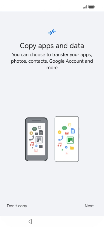 You can transfer the contents of another phone to your phone when it's activated for the first time and after a factory reset. When this screen is displayed, your phone is ready to transfer contents from another phone.