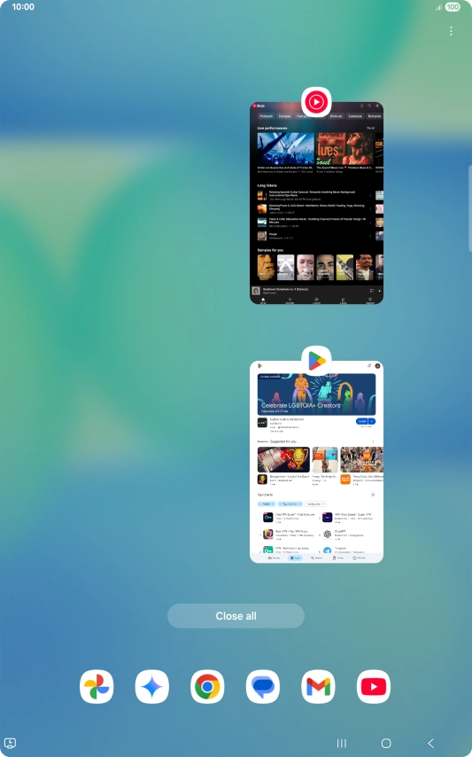 To end one running application, slide your finger upwards on the required application.