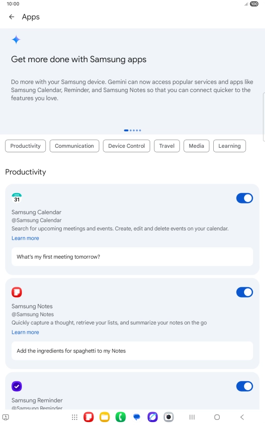 Press the indicator next to the required extension to turn on the function.
