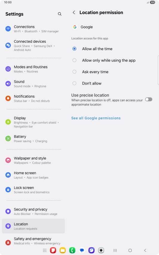 Press the required setting.