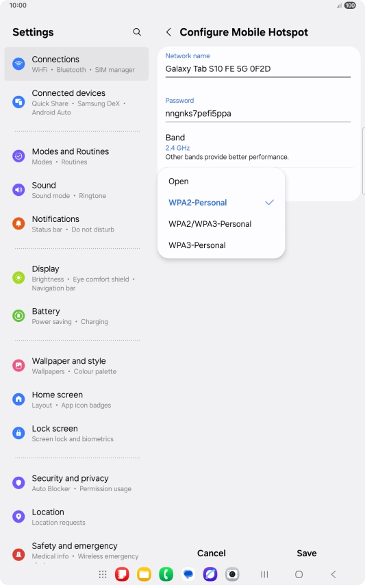 Press WPA3-Personal to password protect your Wi-Fi hotspot.