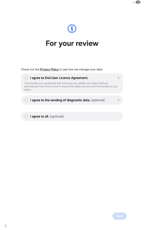 Press the fields next to the required settings to select them.