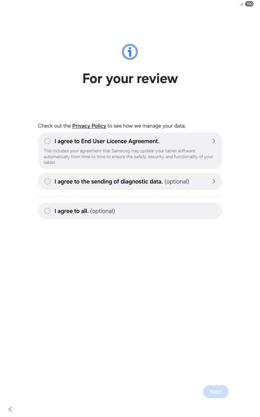 Press the fields next to the required settings to select them.