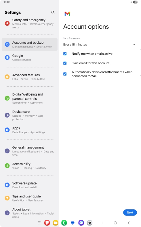 If this screen is displayed, you email account has been recognised and set up automatically. Follow the instructions on the screen to key in more information and finish setting up your tablet.