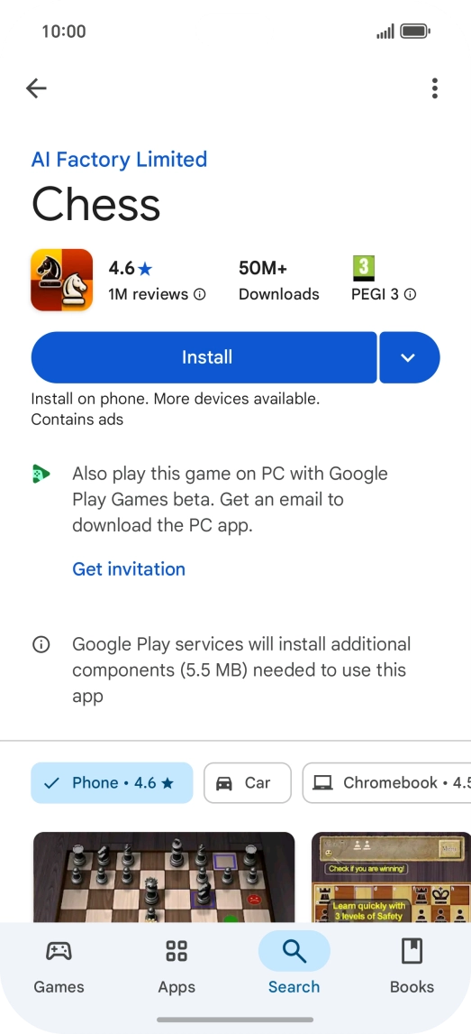 Press Install and follow the instructions on the screen to install the app.