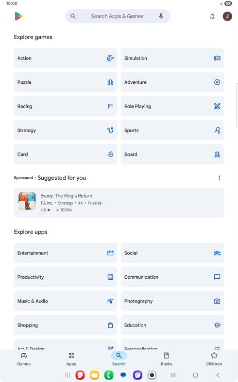 Press the search field.
