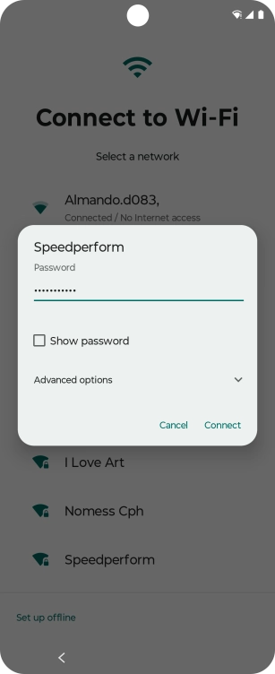 Key in the password for the Wi-Fi network and press Connect.
